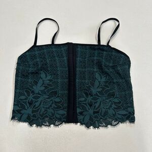Aerie Lace Crop Top Small Green Sheer Floral Longline Top